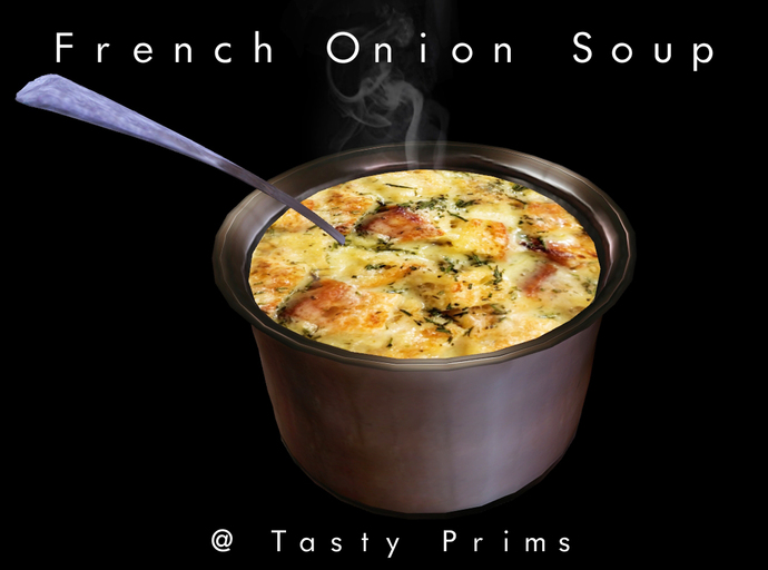 Pot of French Onion Soup w/ Laddle & Steam - Only 3 prims