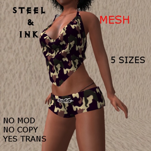 Chain Halter Neck Crop Top and Shorts Camo