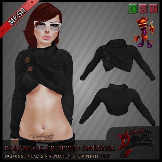 ..::Drunk Devil::.. ~ Grey ~ MESH Rollneck Cropped Sweater