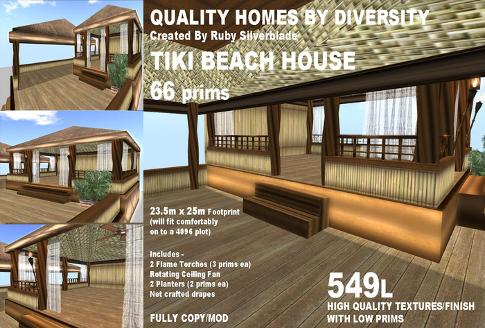 TIKI BEACH HOUSE (BAMBOO/WOOD 63 PRIMS) BOXED - DIVERSITY HOMES