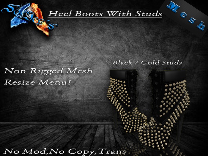 *SoL!ce's*Mesh Heel Boots With Studs Tan/Silver