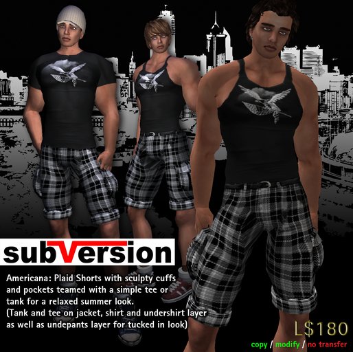 subVersion - Americana Plaid shorts & tee/tank #4 - black/white