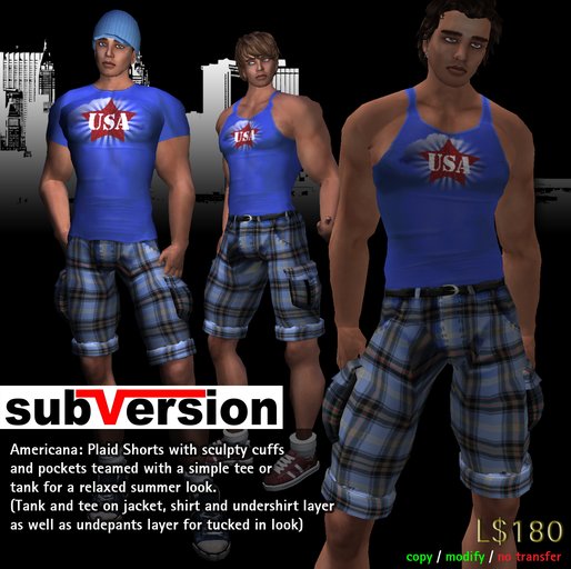 subVersion - Americana Plaid shorts & tee/tank #2 - blue