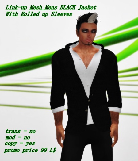 Link-up Mesh_Mens BLACK Jacket With Rolled up Sleeves