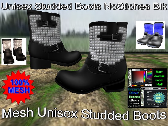 BetterFeet Unisex Studded Boots NoStich Blk - v1.1 New Item PROMO PRICING SALE