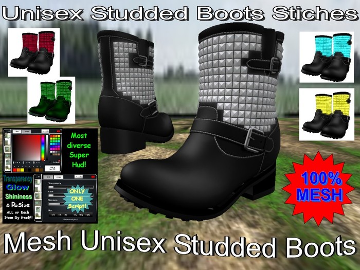 ★On SALE Today★ mesh BetterFeet Unisex Studded Boots Blk/Stich - v1.2
