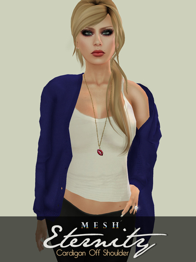 .::Eternity::. Mesh Cardigan Off Shoulder - Blue