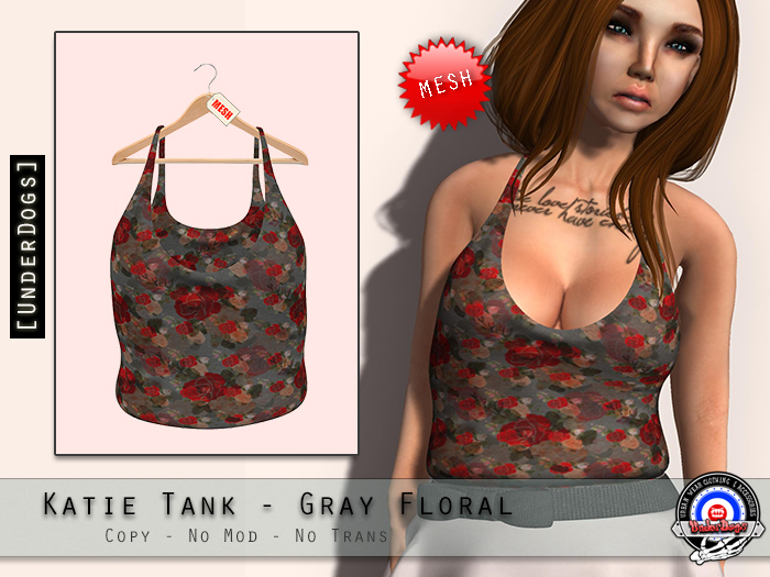 [UnderDogs] - Katie Top - Gray Floral - Mesh