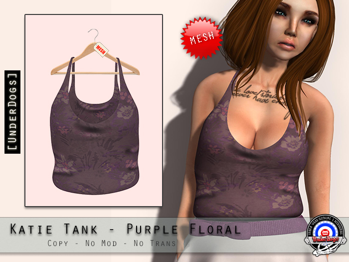 [UnderDogs] - Katie Top - Purple Floral - Mesh