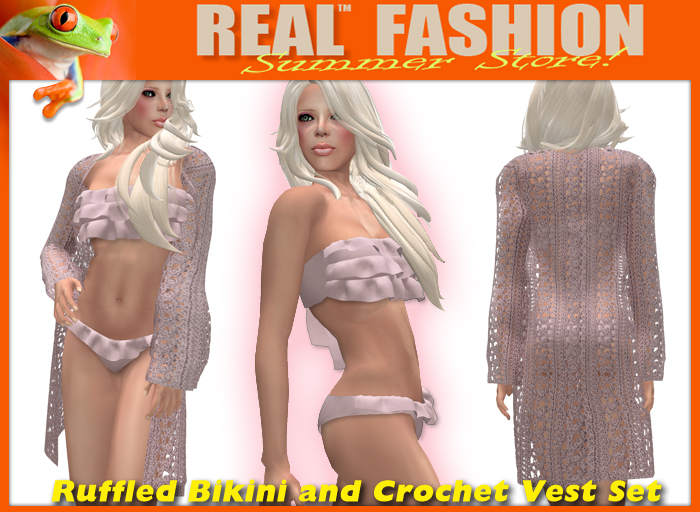 "REAL FASHION" Ruffled bikini and vest set PINK - Mesh