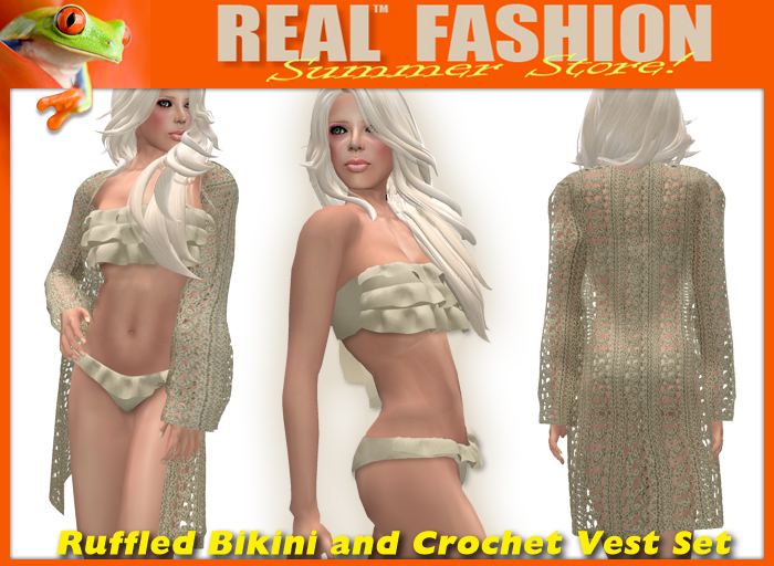 "REAL FASHION" Ruffled bikini and vest set DESERT- Mesh
