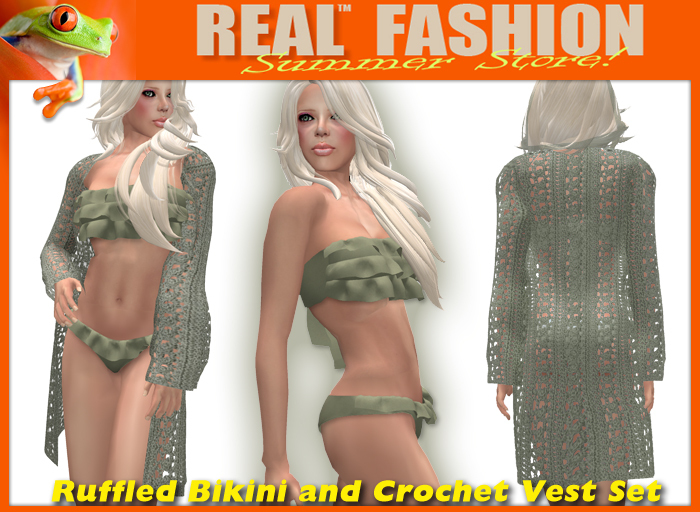 "REAL FASHION" Ruffled bikini and vest set OLIVE - Mesh