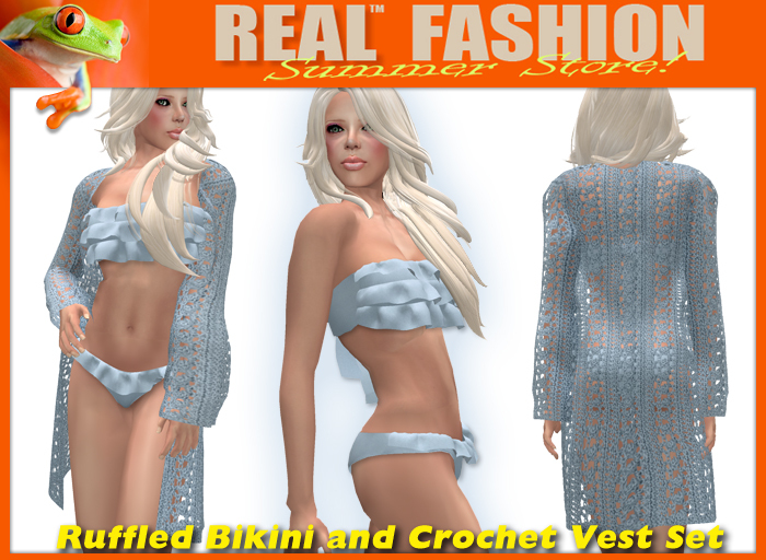 "REAL FASHION" Ruffled bikini and vest set OCEAN - Mesh