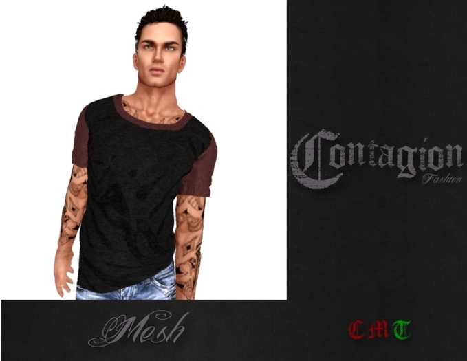 !*C*! Black & Red Mens Slouched Baseball Tee