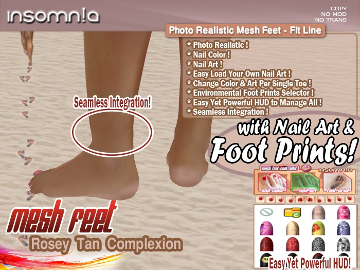 insomn!a - Fit Line Mesh Feet [Tanned] *With Foot Prints*