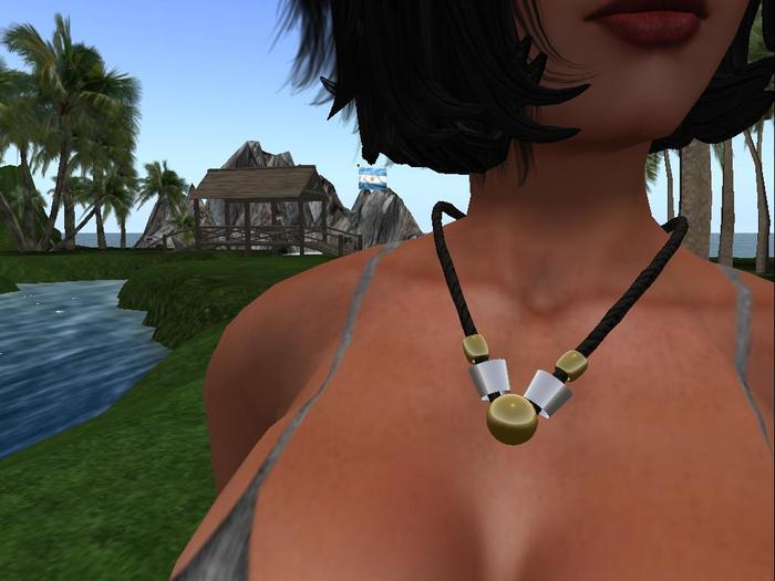 Necklace: beads on black cord