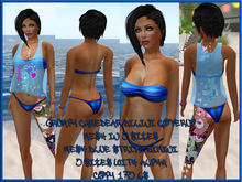 Grumpy CareBear Swim Cover Mesh With Blue Stripe Mesh Bikini