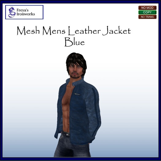 Mesh Mens Leather Jacket - Blue