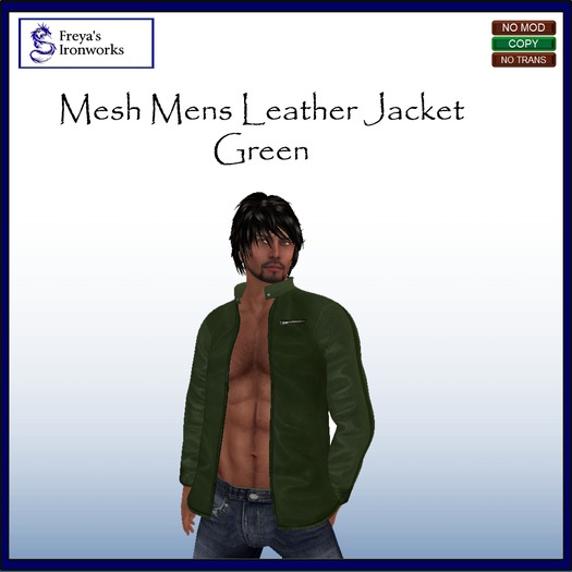 Mesh Mens Leather Jacket - Green