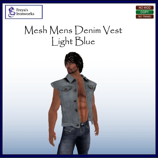 FIW - Mesh Mens Denim Vest - Light Blue