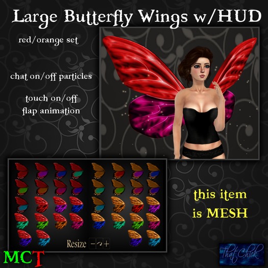 ~tc~ Large Mesh Butterfly Wings w/HUD - Red & Orange 