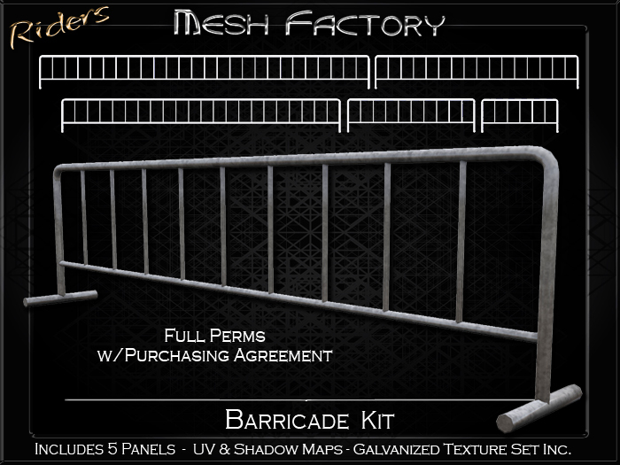 Second Life Marketplace Riders Mesh Factory Barricade Fencing Kit