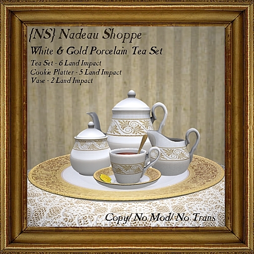 {NS} White & Gold Porcelain Tea Set [boxed]