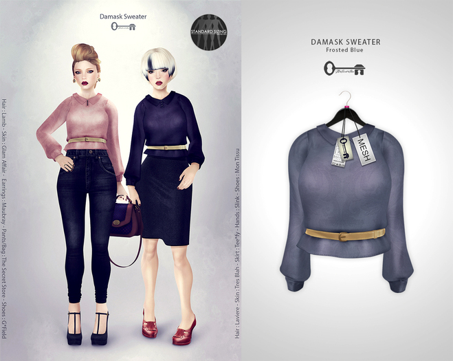 The Secret Store - Damask Sweater - Frosted Blue 