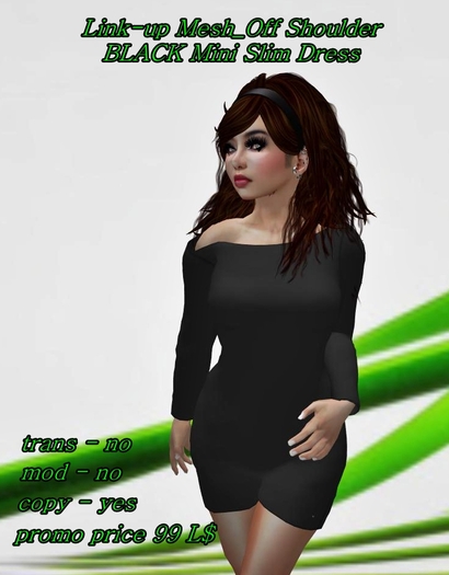 Link-up Mesh_Off Shoulder BLACK Mini Slim Dress