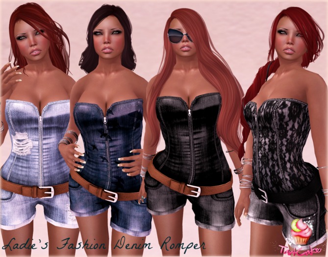 -TartCake- Ripped Denim Romper Blk/Brown Belt