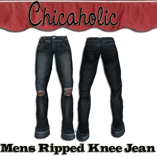 Chicaholic  Mens Ripped Knee Jeans with Cuffs