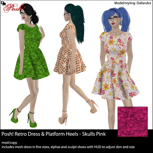 :: DR Posh! :: Retro Frock & Platform Heels Set ::  Skulls Pink