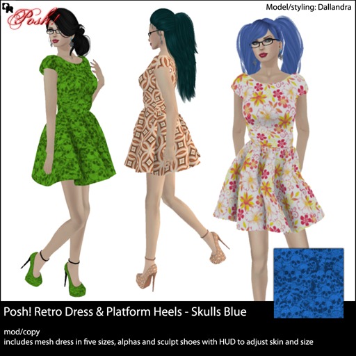 :: DR Posh! :: Retro Frock & Platform Heels Set ::  Skulls Blue