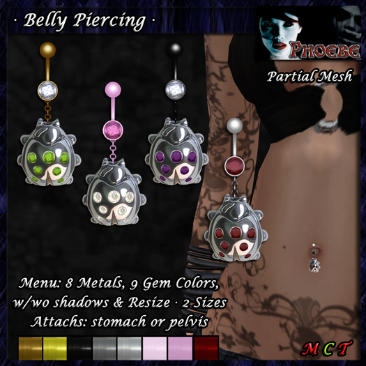 *P* Ladybug Belly Piercing ~8 Metals/9 Gems~