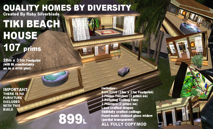 TIKI BEACH HOUSE (BAMBOO/WOOD 63 PRIMS) BOXED - DIVERSITY HOMES