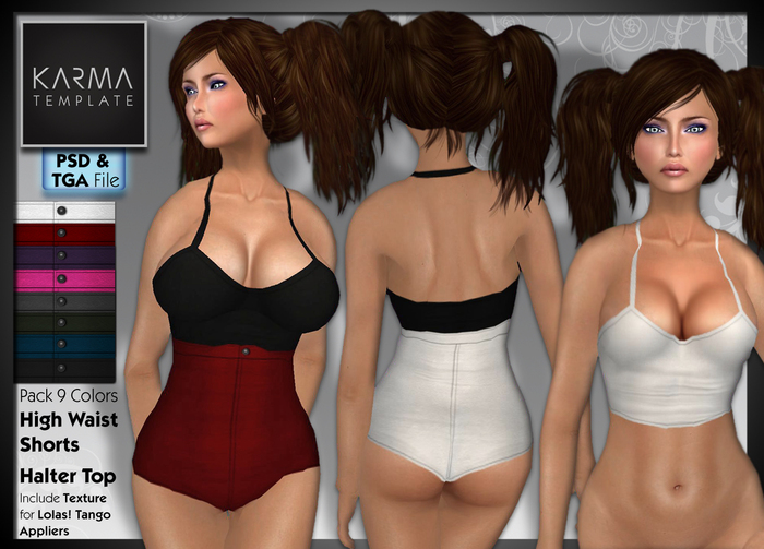 Karma Template - PSD & Tga - Halter Top & High Waist Shorts - 8 Colors