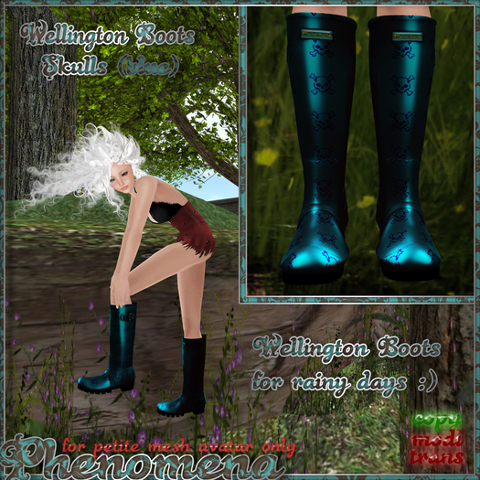 Wellington Boots Skulls (blue)