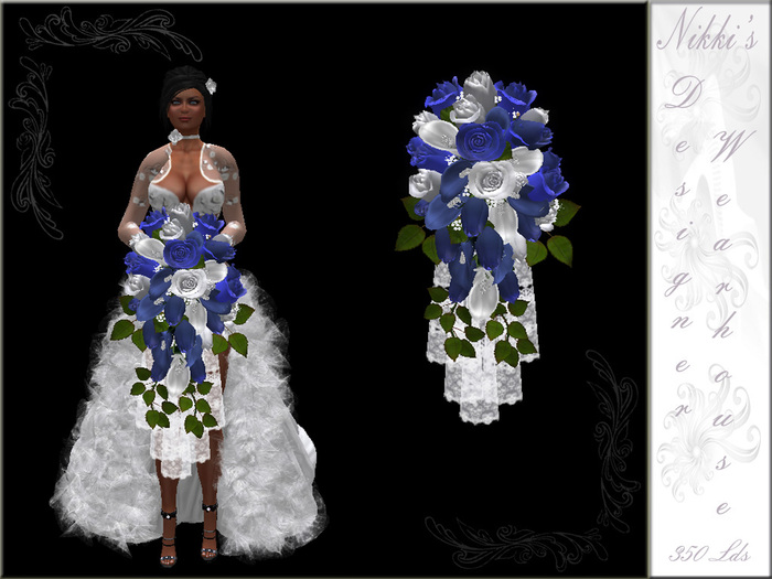 Blue and White Roses Bridal Roses Bouquet- sculpted sculpties