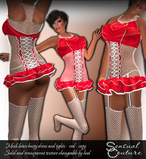 Mesh busty latex dress * red *
