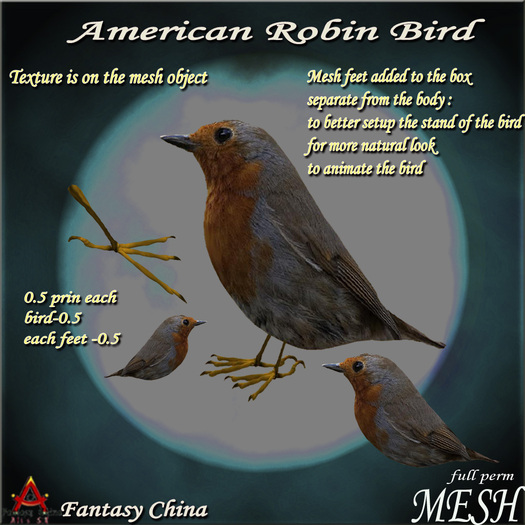 Mesh American Robin Bird full perm