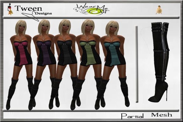 Tween Designs !!!....Strapless Dress Fatpack 5 Colors + Mesh Boots