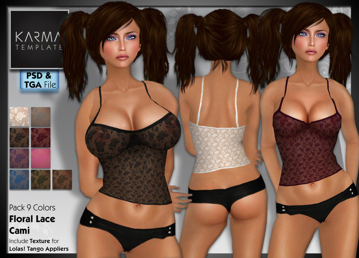 Karma Template - PSD & TGA - Floral Lace Cami - 9 Colors 