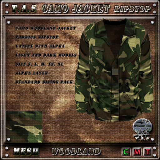 FOLDER TAS MESH JACKET CAMO WOODLAND RIPSTOP