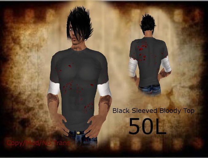 Mens Black Sleeved Bloody Top