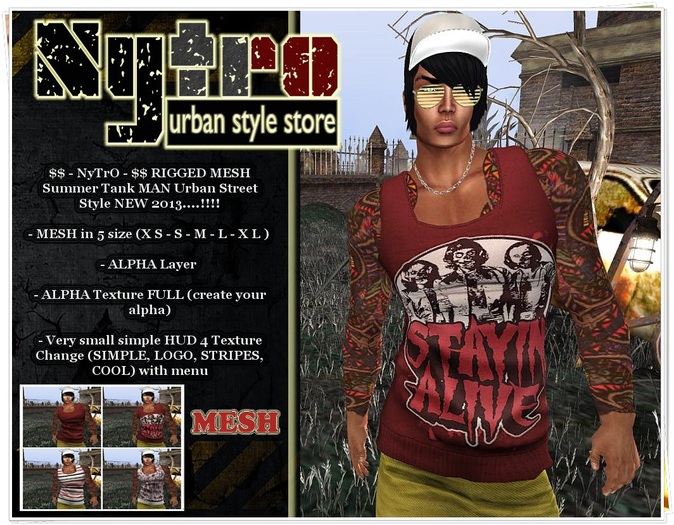 $$ - NyTrO - $$ RIGGED MESH Summer Tank Shirt MAN RED HUD 4 Textures Change Urban Street Style NEW 2013..!! (Box)