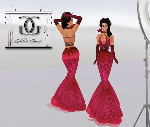 Reptilia Gown -2TONE RED and PINK - By Gelese Giano