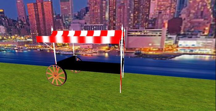 Market stall  Low prims  mod copy Red / White with Wheels