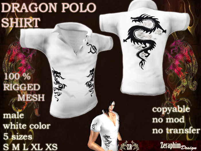 .[ZR] DRAGONS WHITE  POLO MESH