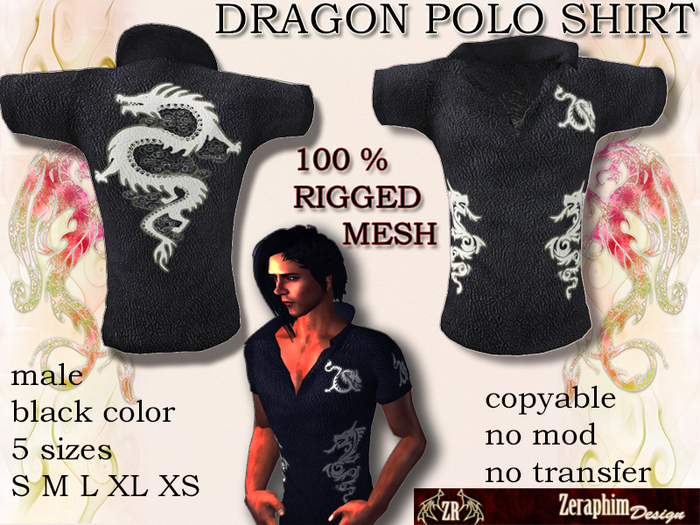 .[ZR] DRAGONS BLACK  POLO MESH