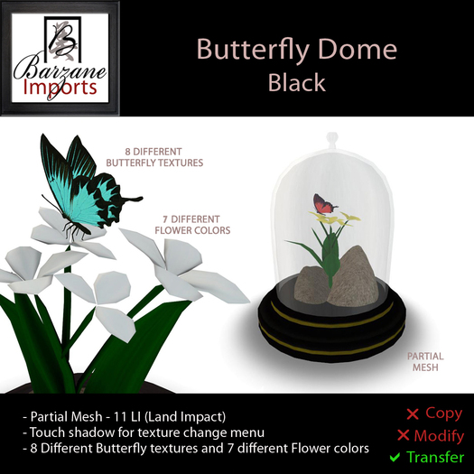 BARZANE Imports - Butterfly Dome Gold Boxed